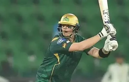 Steve Smith skies a six for Multan Sultans against Rawalpindiz in a PSL match at Rawalpindi