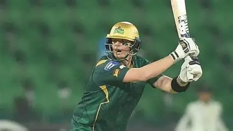 Steve Smith skies a six for Multan Sultans against Rawalpindiz in a PSL match at Rawalpindi