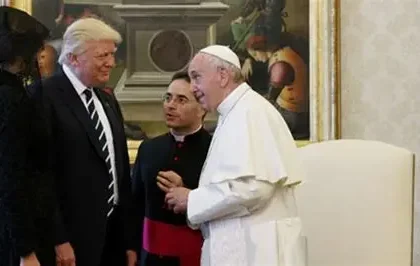 Donald Trump speaking during a public political event with religious backdrop