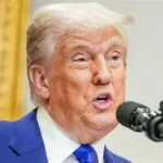 Donald Trump speaking about tariffs and UK digital services tax