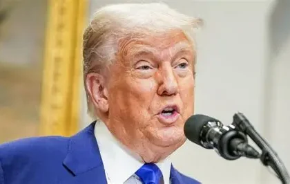Donald Trump speaking about tariffs and UK digital services tax