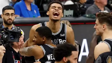 Victor Wembanyama celebrating NBA Defensive Player of the Year award