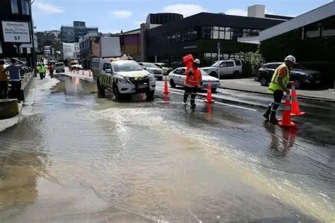 Flooded streets in Wellington after heavy rainfall and emergency declaration