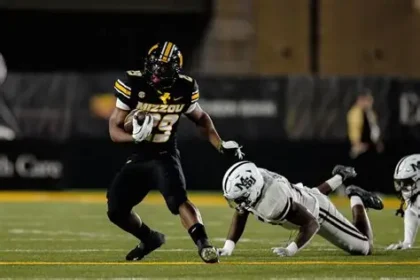 Missouri Tigers running back Ahmad Hardy during college football game action