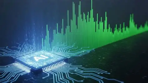 AMD logo displayed on a digital screen alongside semiconductor chip graphics representing AI technology growth.