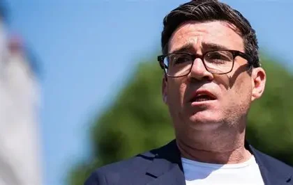 Andy Burnham appears alongside Keir Starmer during Ashton-under-Lyne visit April 2026