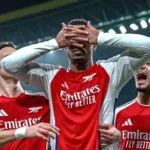 Arsenal players celebrate Premier League title win at Emirates Stadium at 5am in 2025