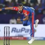 Mitchell Starc bowling for Delhi Capitals in IPL 2026 match against Rajasthan Royals