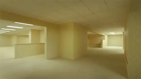 Backrooms Horror Film featuring endless yellow corridors and abandoned rooms