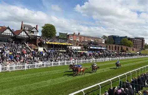 Jockeys and officials inspecting Chester racecourse after unsafe ground caused race delay