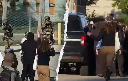 Guards fire pepper balls into crowded ICE detention room, orange clouds fill air as detainees gasp
