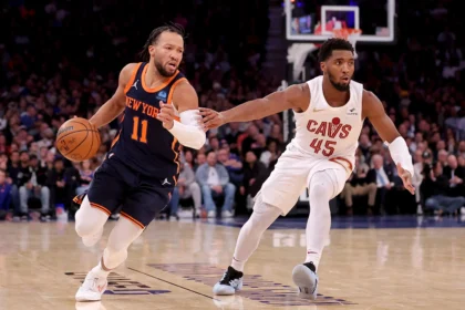 Knicks Cavaliers Game 1 comeback 2026 Jalen Brunson James Harden Eastern Conference Finals