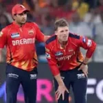 Lockie Ferguson celebrates after dismissing Abhishek Sharma during SRH vs PBKS IPL 2026 Match 49 at Rajiv Gandhi International Stadium, Hyderabad.