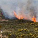 Isle of Man gorse fires 2026 burning vegetation near Peel Golf Course and Point of Ayre