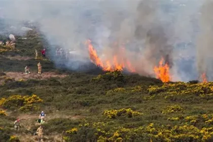 Isle of Man gorse fires 2026 burning vegetation near Peel Golf Course and Point of Ayre
