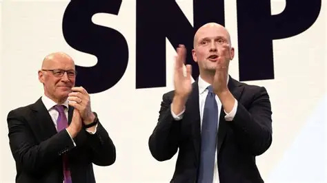 Stephen Flynn celebrates after winning his Holyrood seat for the SNP in Scotland’s election.