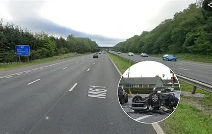 Traffic congestion during the M61 motorway closure near Bolton following a police incident.