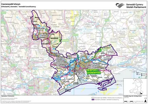Map showing the Casnewydd Islwyn constituency boundary for the 2026 Senedd Election in Wales.