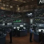 Stock market data screen showing rising and falling tech stocks including Rocket Lab, Akamai, Block, and CoreWeave.