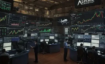 Stock market data screen showing rising and falling tech stocks including Rocket Lab, Akamai, Block, and CoreWeave.