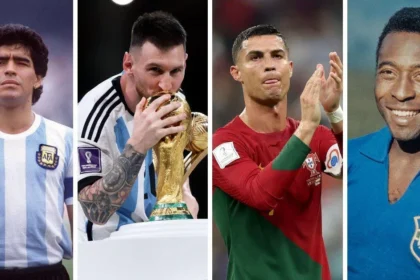 World Cup legends including Messi Maradona and Pele