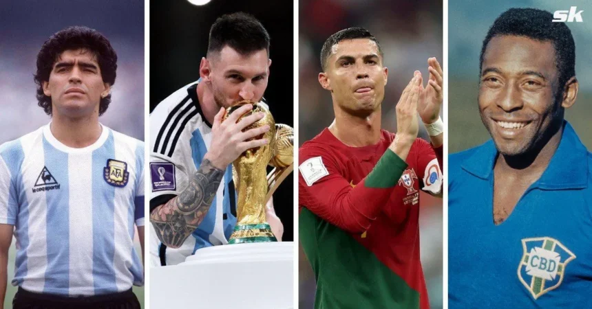 World Cup legends including Messi Maradona and Pele