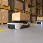 Autonomous mobile robots navigating a modern warehouse using sensors and intelligent mapping