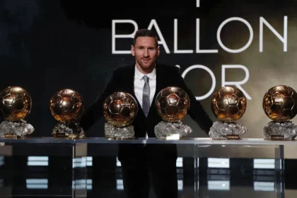Lionel Messi Ballon d'Or winner with his record eight football awards