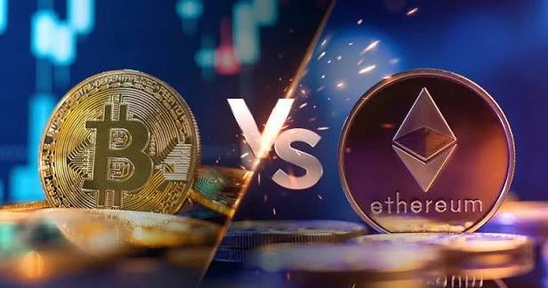Bitcoin vs Ethereum comparison showing differences in supply fees consensus and uses