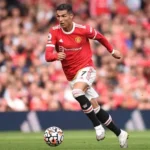 Cristiano Ronaldo at Manchester United celebrating during his legendary Old Trafford career