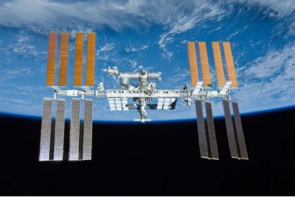 NASA International Space Station orbiting Earth as a microgravity research laboratory
