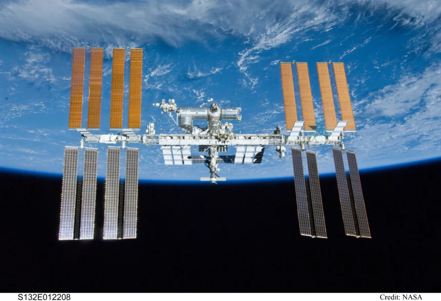 NASA International Space Station orbiting Earth as a microgravity research laboratory